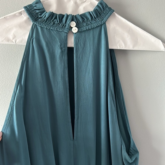 Halter Neck Tired Dress Smocked Waist Teal Green Large - Picture 5 of 11